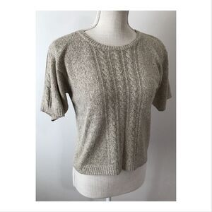 Vintage Crystal Kobe Women Sweater Medium Short Sleeve Metallic Gold Angora Silk